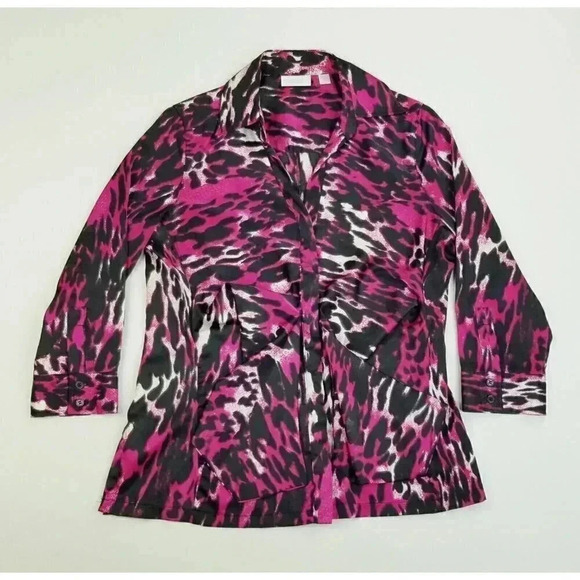 New York & Company Size Medium Women's Stretch Hidden Buttons Long Sleeve Top - Picture 1 of 11